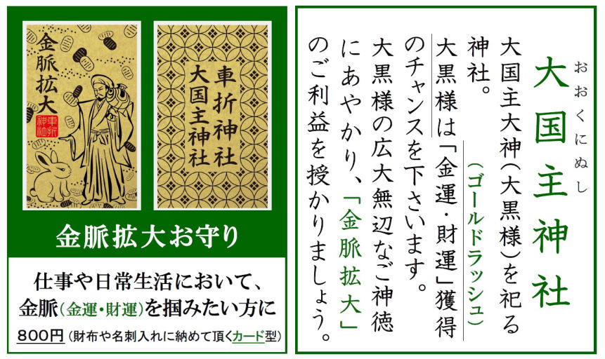 金脈（金運）拡大 / 仕事（ビジネス）・商売・経営の「大黒」様のお守り（ゴールド・カード） | 京都嵐山【車折神社】